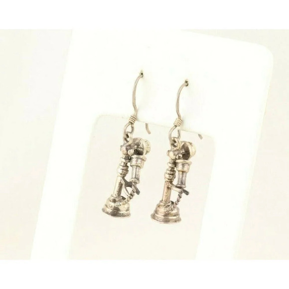 Vintage Phone Earrings Sterling Silver Dangle Drop Earrings - Picture 7 of 8